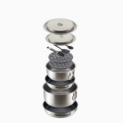 11PCS Stainless Steel Camping Cookware Set with Frying Pan for Picnic Hiking Camping Travel
